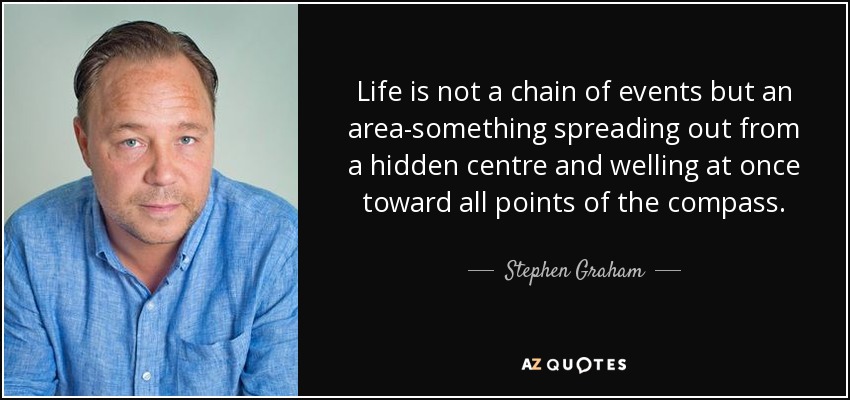 Life is not a chain of events but an area-something spreading out from a hidden centre and welling at once toward all points of the compass. - Stephen Graham