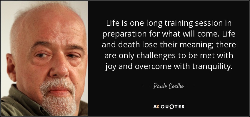 Life is one long training session in preparation for what will come. Life and death lose their meaning; there are only challenges to be met with joy and overcome with tranquility. - Paulo Coelho