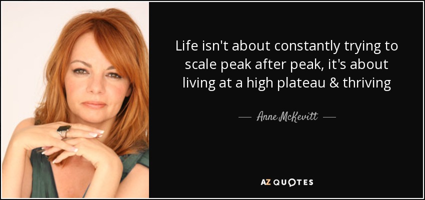 Life isn't about constantly trying to scale peak after peak, it's about living at a high plateau & thriving - Anne McKevitt