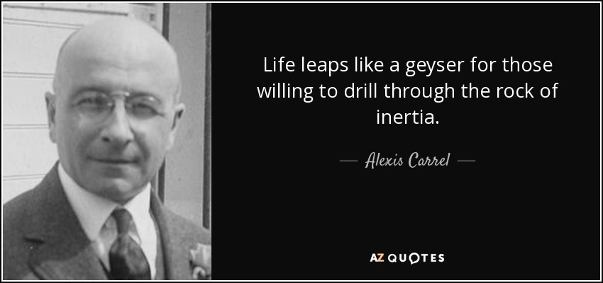 Life leaps like a geyser for those willing to drill through the rock of inertia. - Alexis Carrel