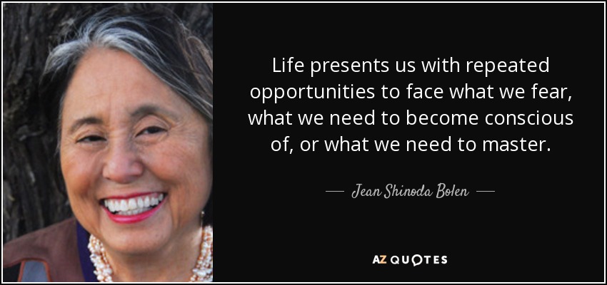 Life presents us with repeated opportunities to face what we fear, what we need to become conscious of, or what we need to master. - Jean Shinoda Bolen