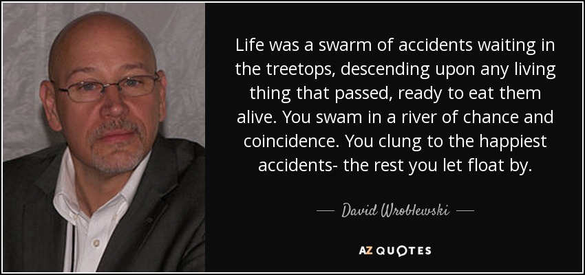 Life was a swarm of accidents waiting in the treetops, descending upon any living thing that passed, ready to eat them alive. You swam in a river of chance and coincidence. You clung to the happiest accidents- the rest you let float by. - David Wroblewski