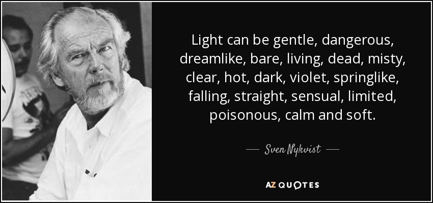 Light can be gentle, dangerous, dreamlike, bare, living, dead, misty, clear, hot, dark, violet, springlike, falling, straight, sensual, limited, poisonous, calm and soft. - Sven Nykvist