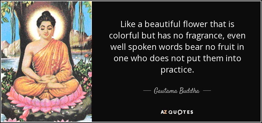 Like a beautiful flower that is colorful but has no fragrance, even well spoken words bear no fruit in one who does not put them into practice. - Gautama Buddha