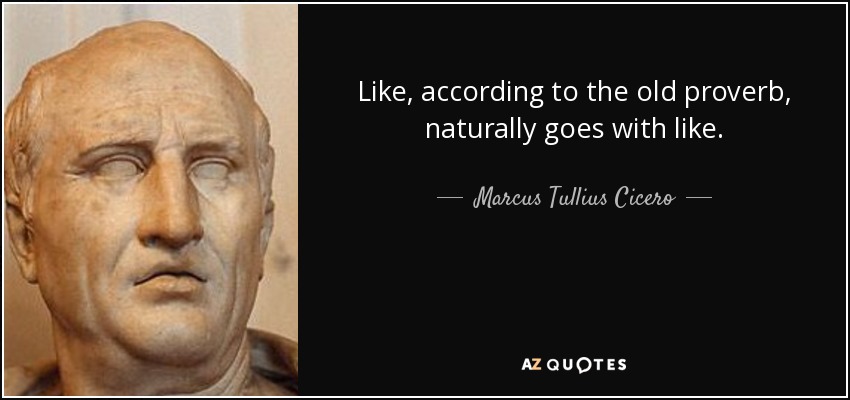 Like, according to the old proverb, naturally goes with like. - Marcus Tullius Cicero