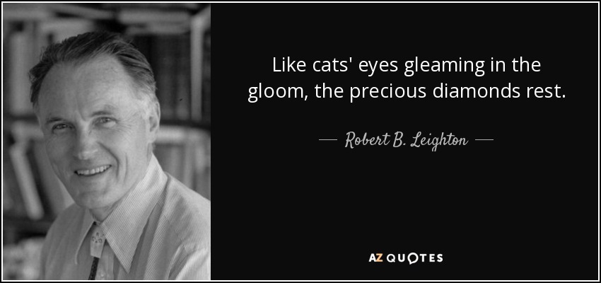 Like cats' eyes gleaming in the gloom, the precious diamonds rest. - Robert B. Leighton