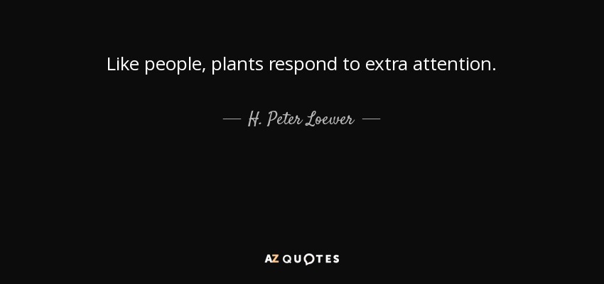Like people, plants respond to extra attention. - H. Peter Loewer