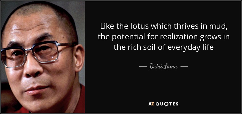 Like the lotus which thrives in mud, the potential for realization grows in the rich soil of everyday life - Dalai Lama