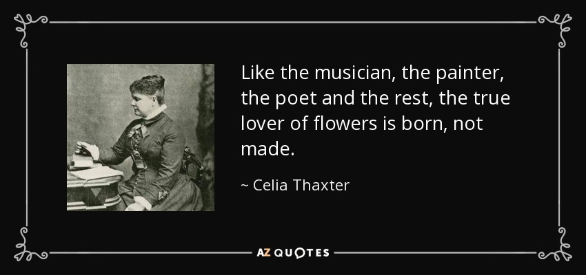 Like the musician, the painter, the poet and the rest, the true lover of flowers is born, not made. - Celia Thaxter