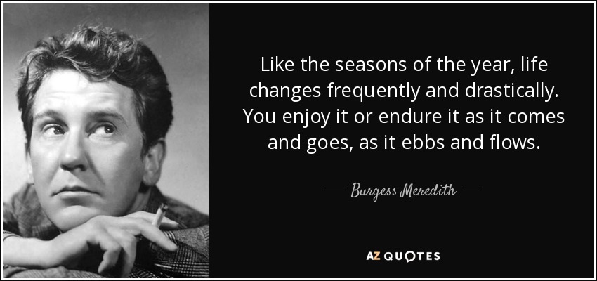 Like the seasons of the year, life changes frequently and drastically. You enjoy it or endure it as it comes and goes, as it ebbs and flows. - Burgess Meredith