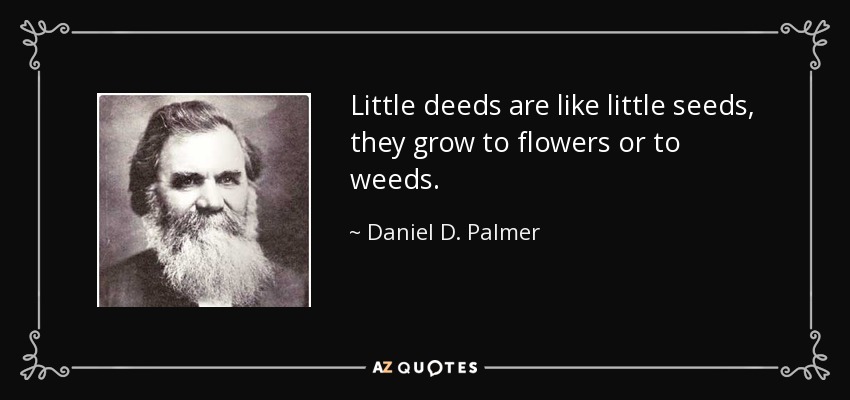 Little deeds are like little seeds, they grow to flowers or to weeds. - Daniel D. Palmer