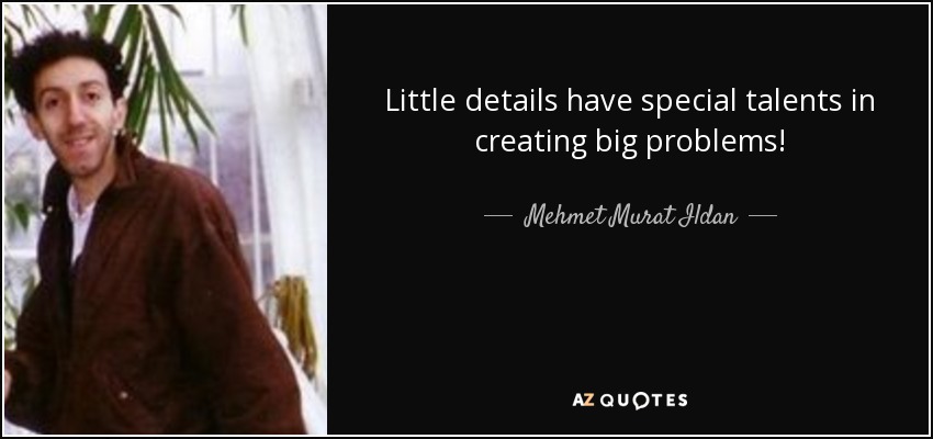 Little details have special talents in creating big problems! - Mehmet Murat Ildan