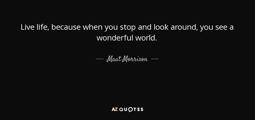 Live life, because when you stop and look around, you see a wonderful world. - Maat Morrison