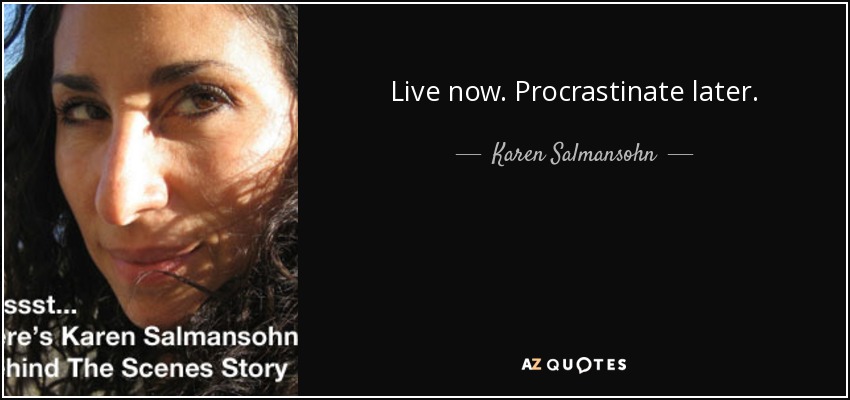 Live now. Procrastinate later. - Karen Salmansohn