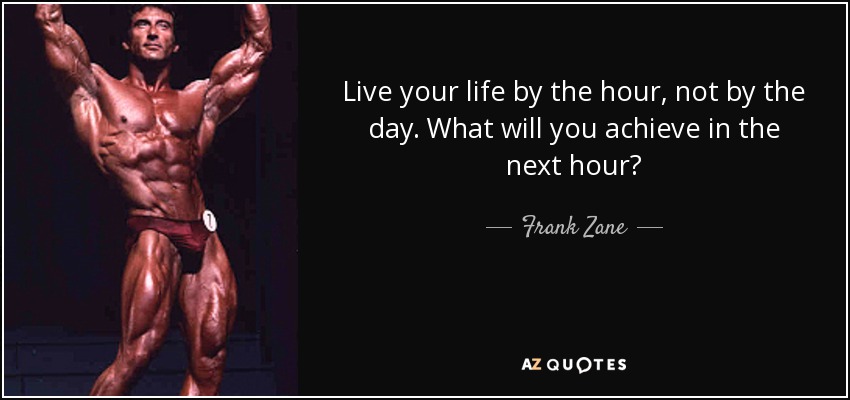 Live your life by the hour, not by the day. What will you achieve in the next hour? - Frank Zane