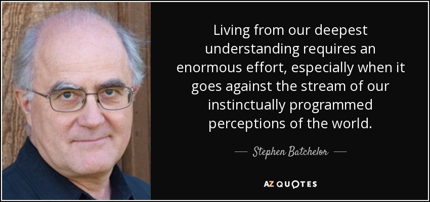 Living from our deepest understanding requires an enormous effort, especially when it goes against the stream of our instinctually programmed perceptions of the world. - Stephen Batchelor