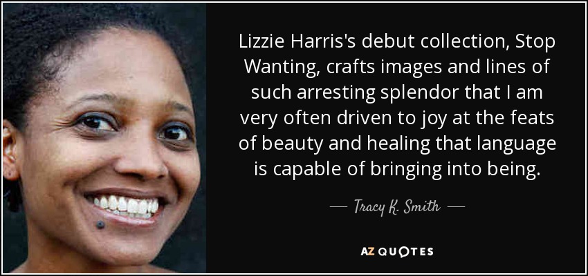 Lizzie Harris's debut collection, Stop Wanting, crafts images and lines of such arresting splendor that I am very often driven to joy at the feats of beauty and healing that language is capable of bringing into being. - Tracy K. Smith
