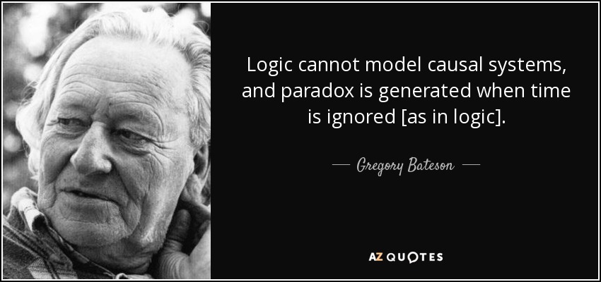 Logic cannot model causal systems, and paradox is generated when time is ignored [as in logic]. - Gregory Bateson