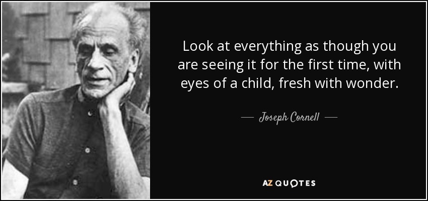 Look at everything as though you are seeing it for the first time, with eyes of a child, fresh with wonder. - Joseph Cornell