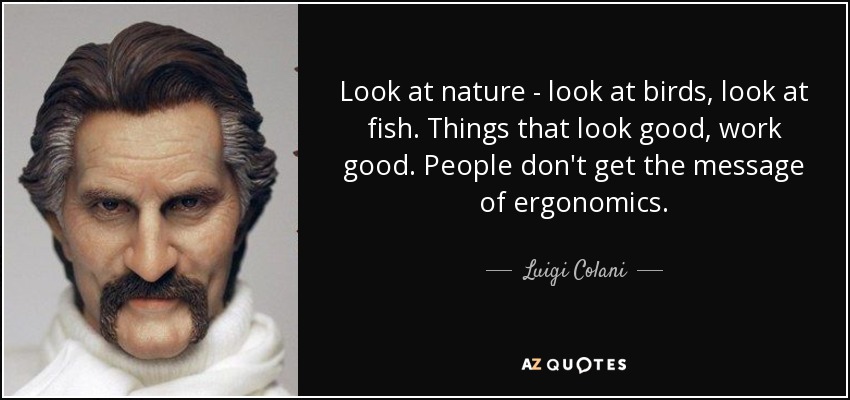 Look at nature - look at birds, look at fish. Things that look good, work good. People don't get the message of ergonomics. - Luigi Colani