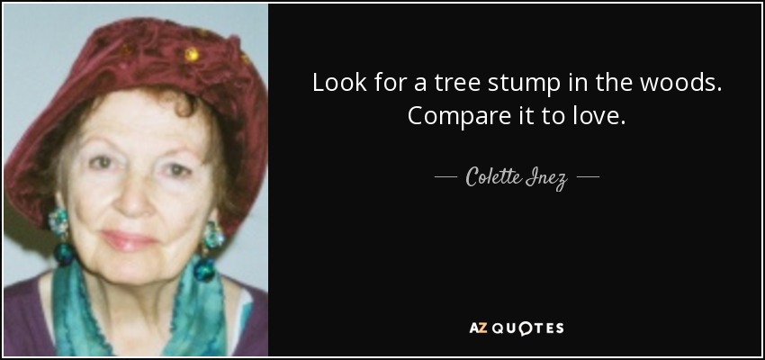 Look for a tree stump in the woods. Compare it to love. - Colette Inez