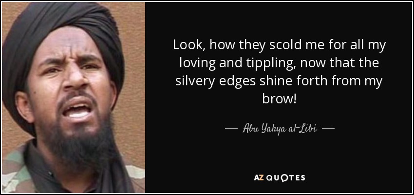 Look, how they scold me for all my loving and tippling, now that the silvery edges shine forth from my brow! - Abu Yahya al-Libi