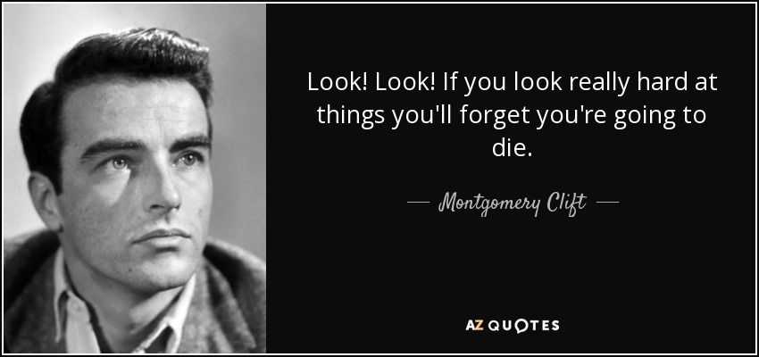 Look! Look! If you look really hard at things you'll forget you're going to die. - Montgomery Clift