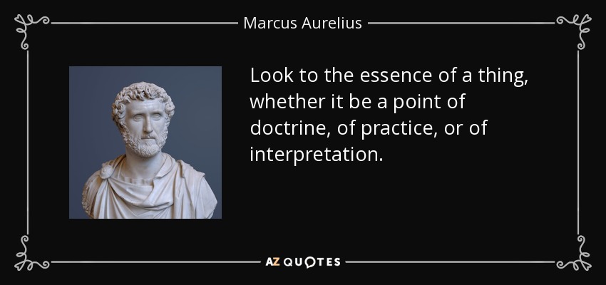 Look to the essence of a thing, whether it be a point of doctrine, of practice, or of interpretation. - Marcus Aurelius