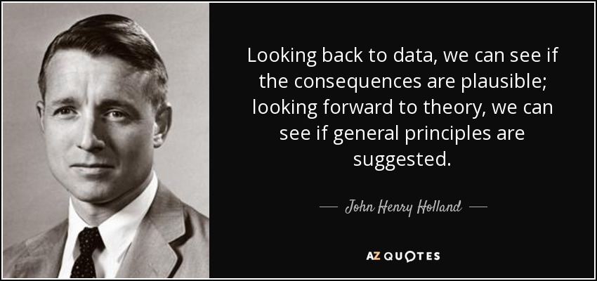 Looking back to data, we can see if the consequences are plausible; looking forward to theory, we can see if general principles are suggested. - John Henry Holland