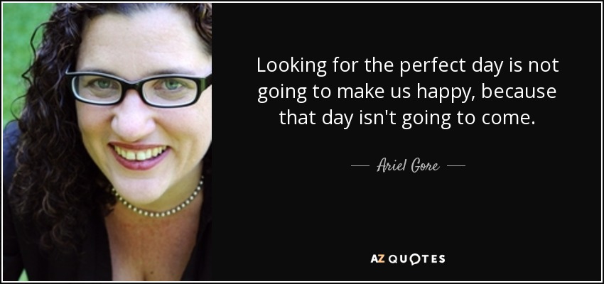 Looking for the perfect day is not going to make us happy, because that day isn't going to come. - Ariel Gore