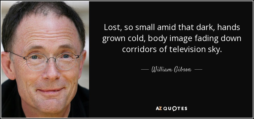 Lost, so small amid that dark, hands grown cold, body image fading down corridors of television sky. - William Gibson