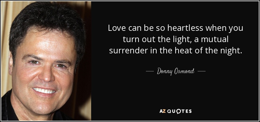 Love can be so heartless when you turn out the light, a mutual surrender in the heat of the night. - Donny Osmond