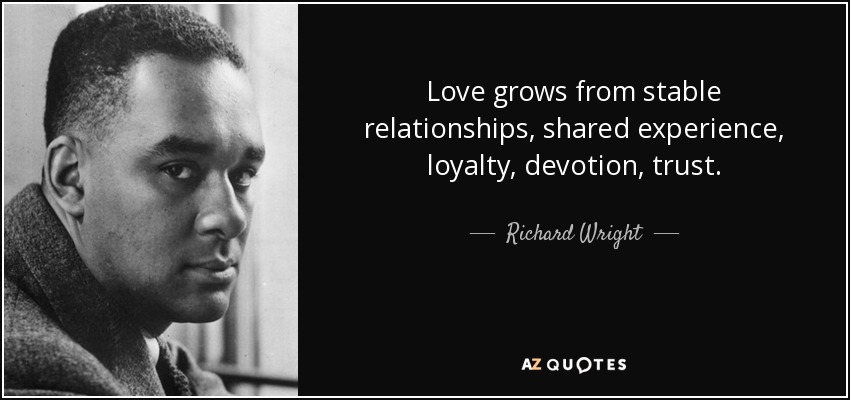 Love grows from stable relationships, shared experience, loyalty, devotion, trust. - Richard Wright