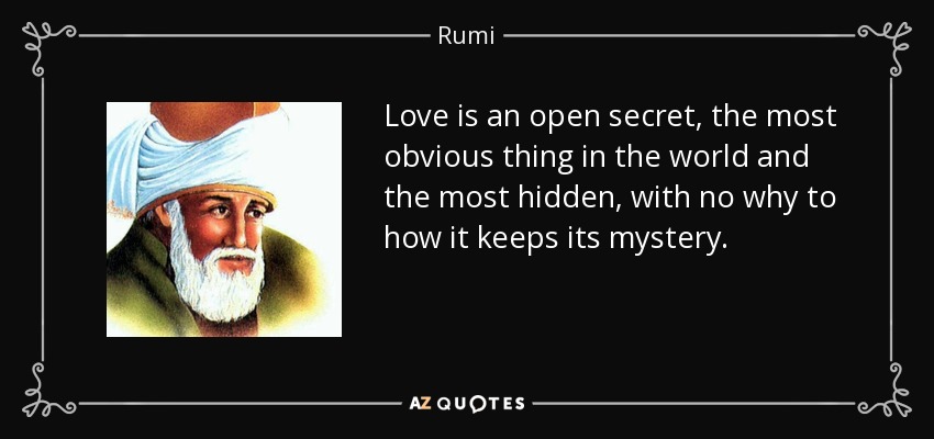 Love is an open secret, the most obvious thing in the world and the most hidden, with no why to how it keeps its mystery. - Rumi