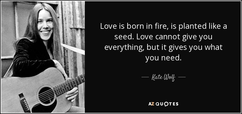 Love is born in fire, is planted like a seed. Love cannot give you everything, but it gives you what you need. - Kate Wolf
