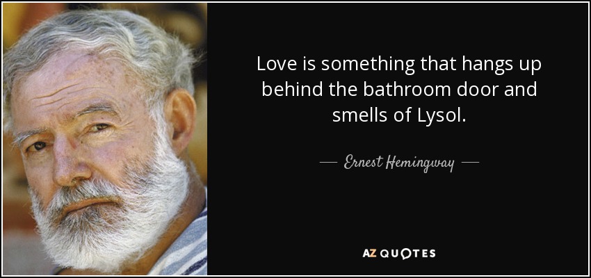 Love is something that hangs up behind the bathroom door and smells of Lysol. - Ernest Hemingway