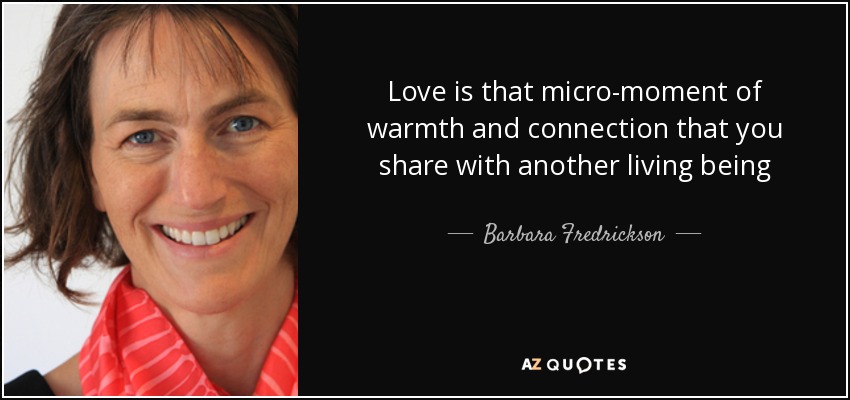Love is that micro-moment of warmth and connection that you share with another living being - Barbara Fredrickson