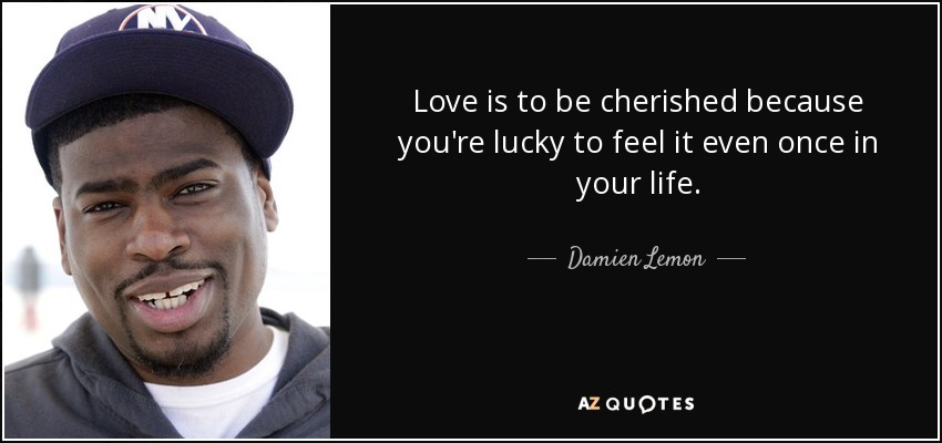 Love is to be cherished because you're lucky to feel it even once in your life. - Damien Lemon