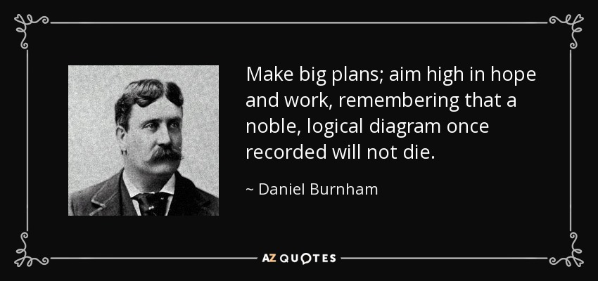 Make big plans; aim high in hope and work, remembering that a noble, logical diagram once recorded will not die. - Daniel Burnham