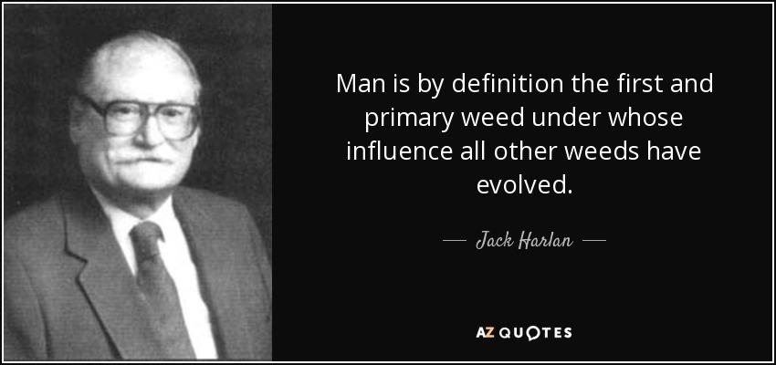 Man is by definition the first and primary weed under whose influence all other weeds have evolved. - Jack Harlan