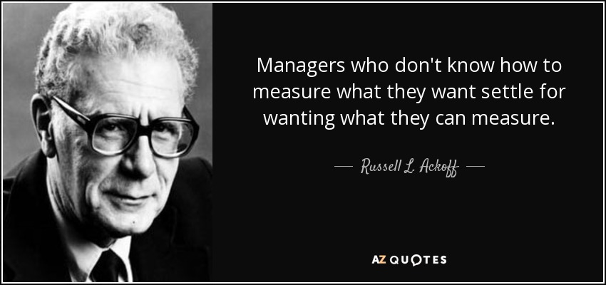 Managers who don't know how to measure what they want settle for wanting what they can measure. - Russell L. Ackoff