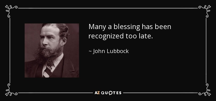 Many a blessing has been recognized too late. - John Lubbock