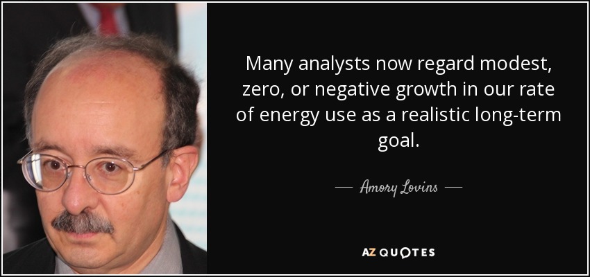 Many analysts now regard modest, zero, or negative growth in our rate of energy use as a realistic long-term goal. - Amory Lovins