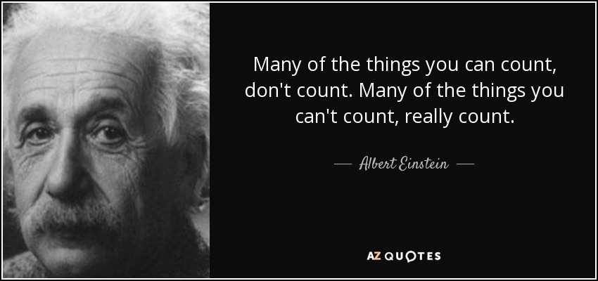 Many of the things you can count, don't count. Many of the things you can't count, really count. - Albert Einstein