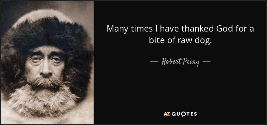 Many times I have thanked God for a bite of raw dog. - Robert Peary