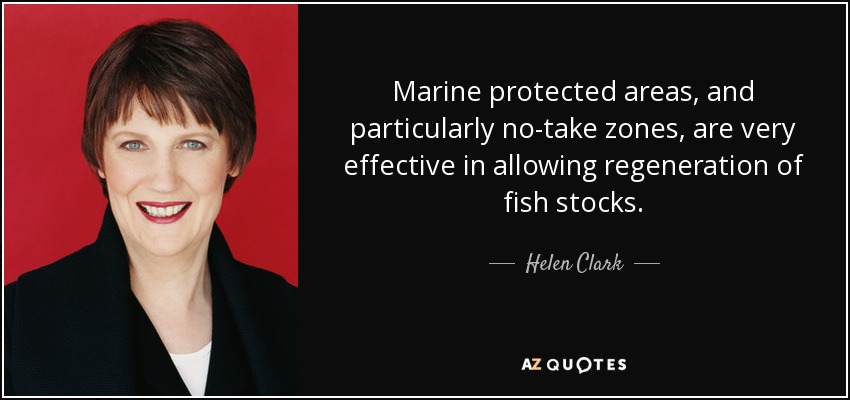 Marine protected areas, and particularly no-take zones, are very effective in allowing regeneration of fish stocks. - Helen Clark
