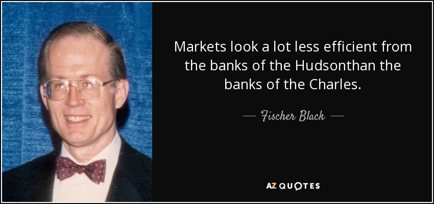 Markets look a lot less efficient from the banks of the Hudsonthan the banks of the Charles. - Fischer Black