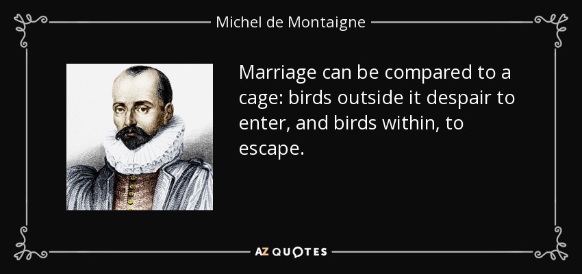 Marriage can be compared to a cage: birds outside it despair to enter, and birds within, to escape. - Michel de Montaigne