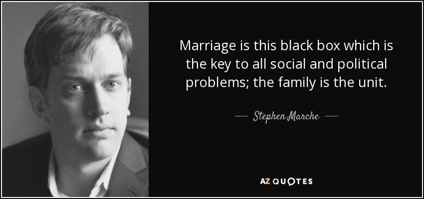 Marriage is this black box which is the key to all social and political problems; the family is the unit. - Stephen Marche