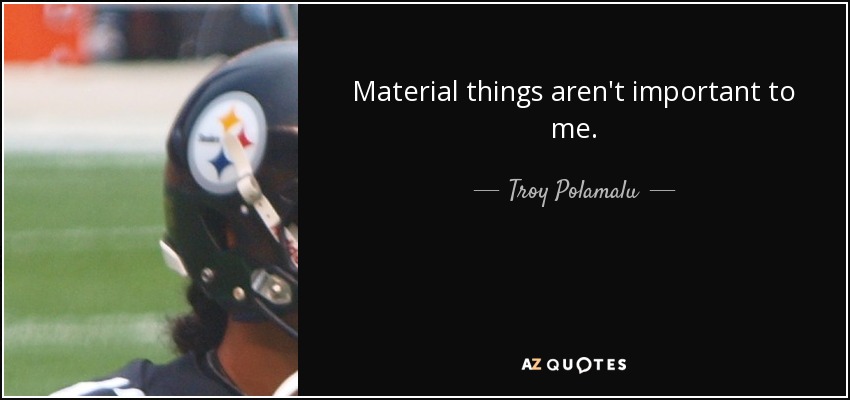 Material things aren't important to me. - Troy Polamalu